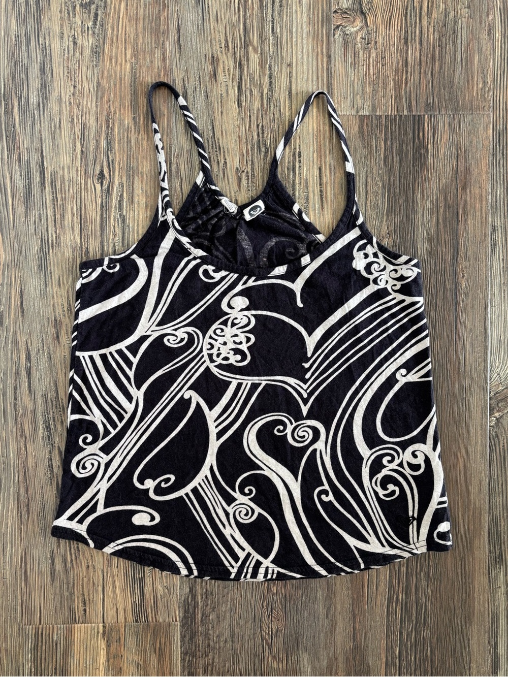 2012 Roxy Tank Top Sleeveless Shirt Womens Small Black Off-White Hearts Abstract